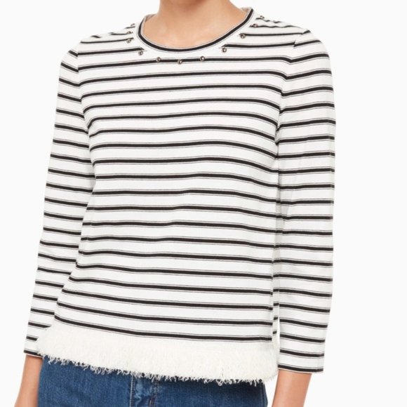 kate spade Tops - Kate Spade Black Stripe Fringe Top